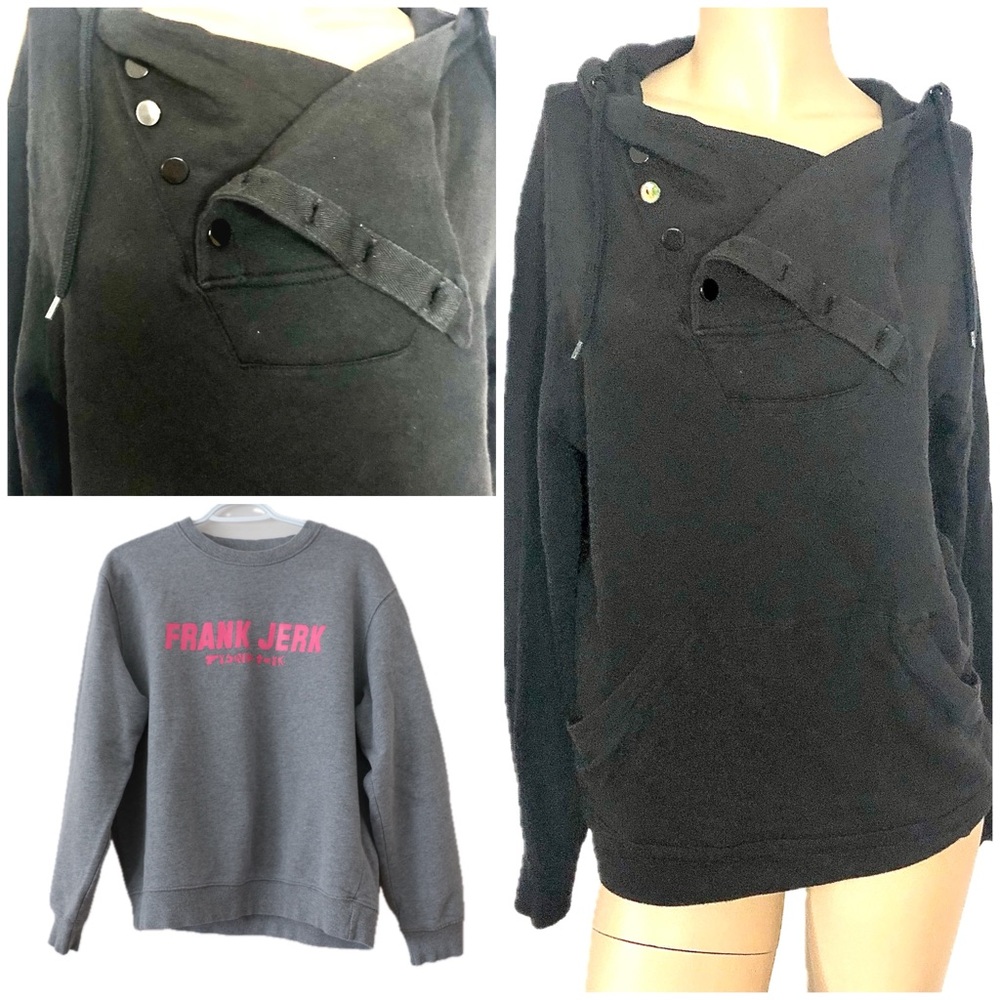 Lot 2 Sporty Sweatshirts Frank Jerk Grey Size OS Black Pull&Bear Snap Collar M